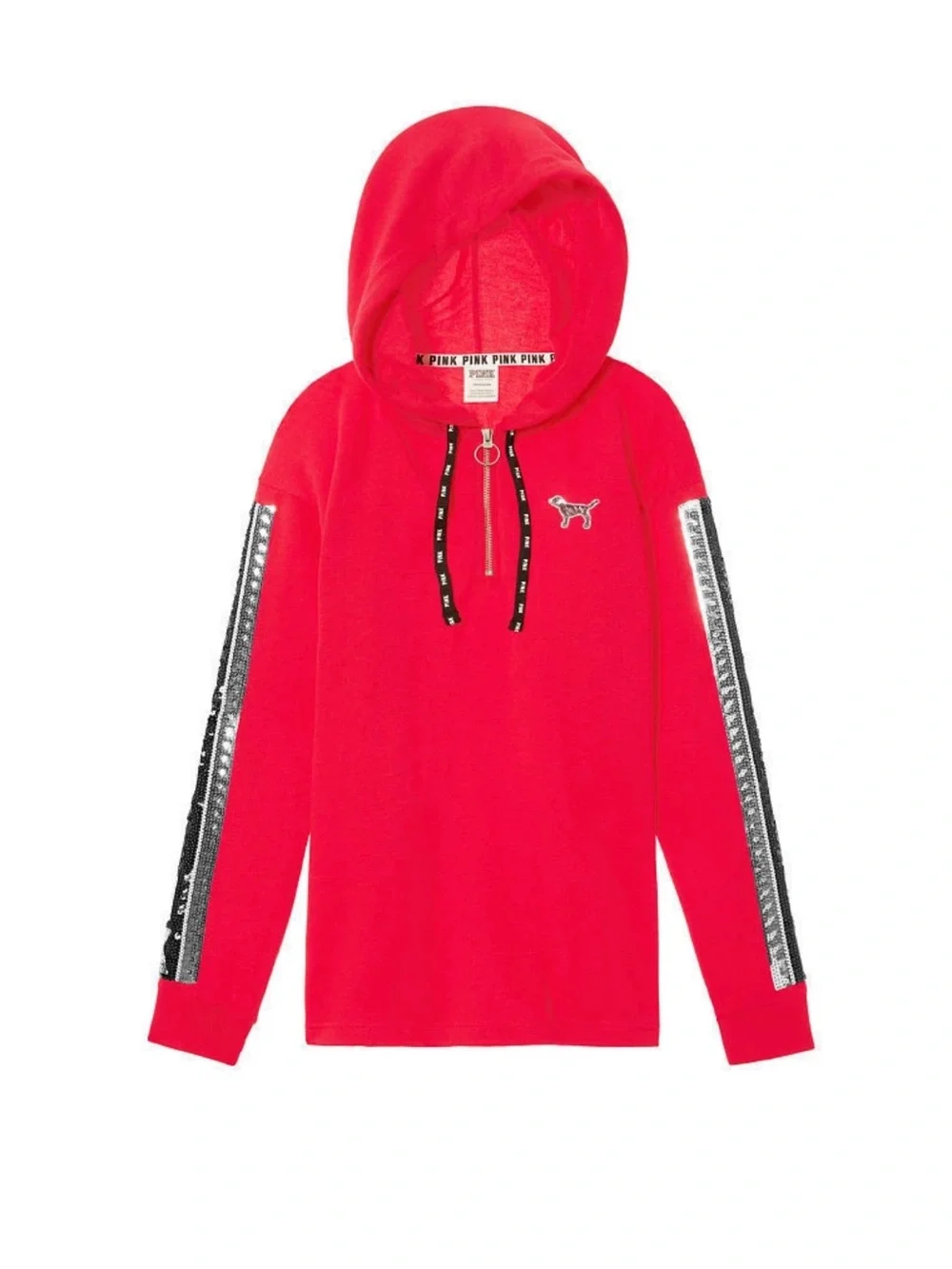 Victoria's Secret Pink Bling Campus Tunic Hoodie Neon Candy Coral Silver M - Picture 7 of 8